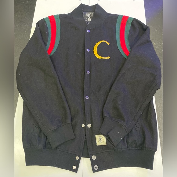 Crooks & Castles Other - CROOKS & CASTLES WOOL BOMBER VARSITY  JACKET BLACK RED GREEN GOLD SZ. LARGE